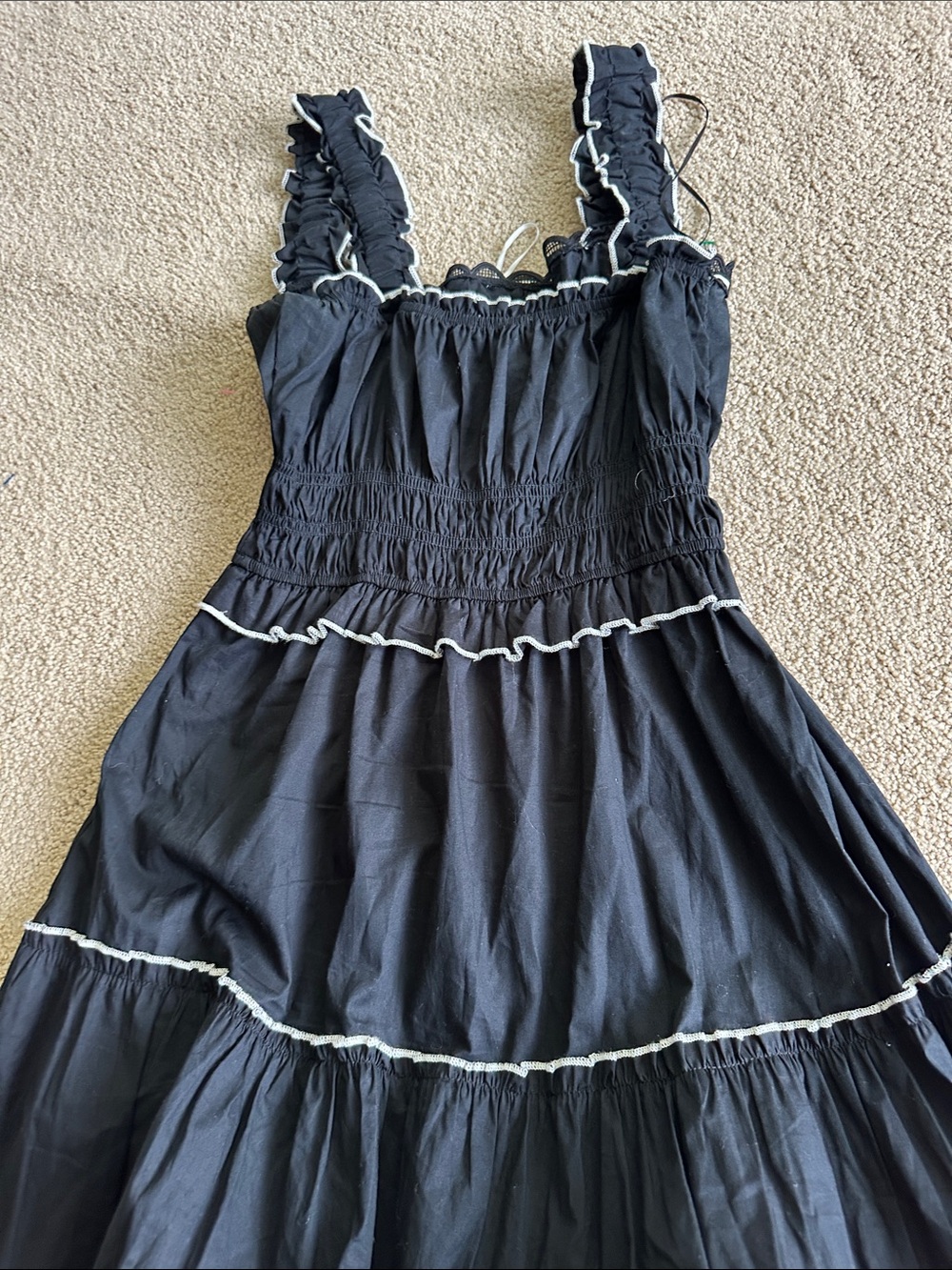 Francesca's Black Tiered Maxi Dress with Smocked Bodice and Ruffled Straps - Picture 10 of 11